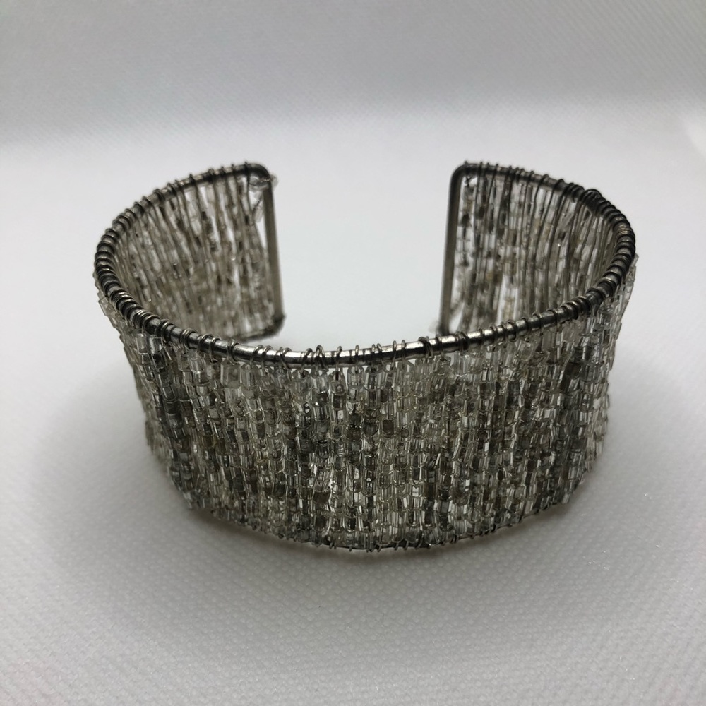 Silver Beaded Cuff Bracelet